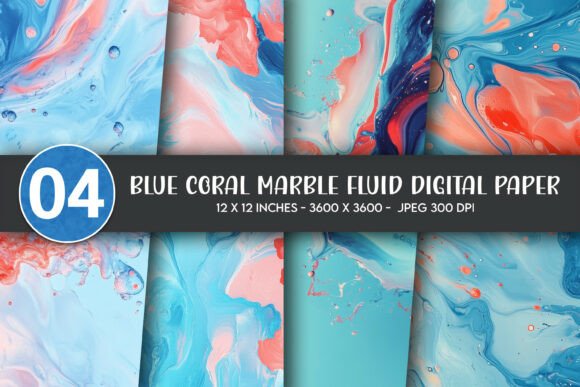 Download Blue Coral Marble Fluid Digital Paper - Premium Resources