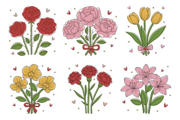 Download Color Flower Bouquets with Black Contour - Tour Collection