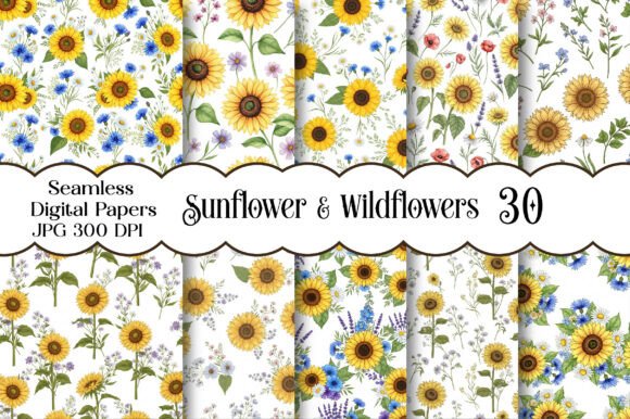 Download Sunflower &amp; Wildflowers Seamless Pattern - Seamless pattern Collection