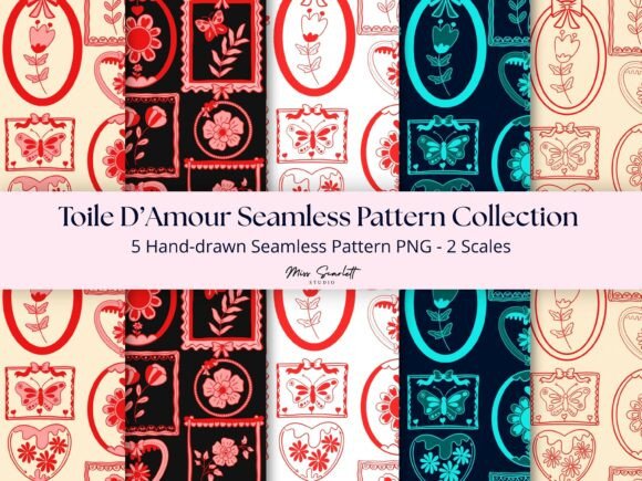 Download Toile D’Amour Seamless Pattern Set - Seamless pattern Collection
