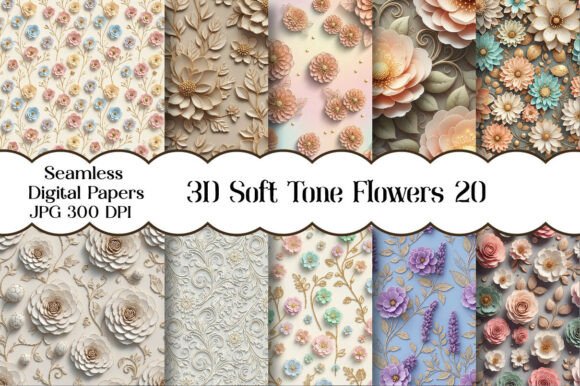 Download 3D Soft Tone Flowers Seamless Patterns - Seamless pattern Collection