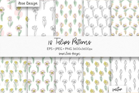 Download Line Art Tulips Floral Seamless Patterns - Seamless pattern Collection