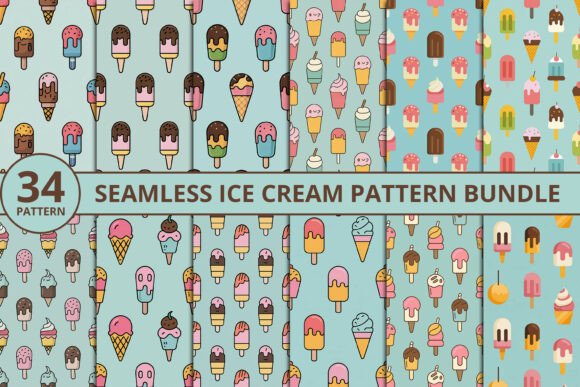 Download Ice Cream Seamless Pattern Bundle - Seamless pattern Collection