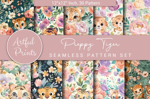 Download Preppy Tiger Seamless Pattern - Seamless pattern Collection