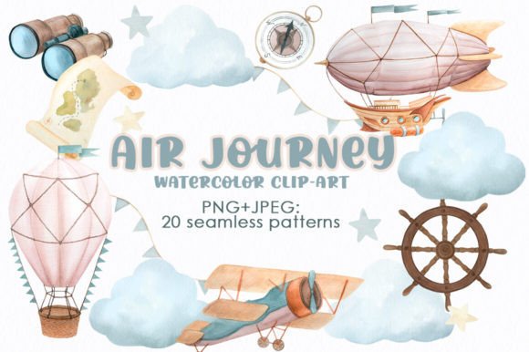Download Air Journey Watercolor Seamless Patterns - Seamless pattern Collection