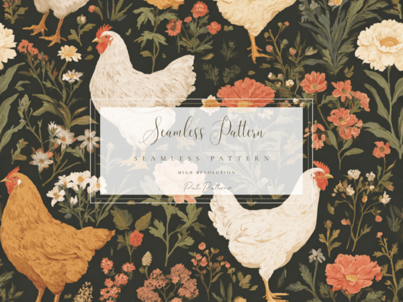 Download Vintage Chicken Floral Seamless Pattern PNG - Seamless pattern Collection